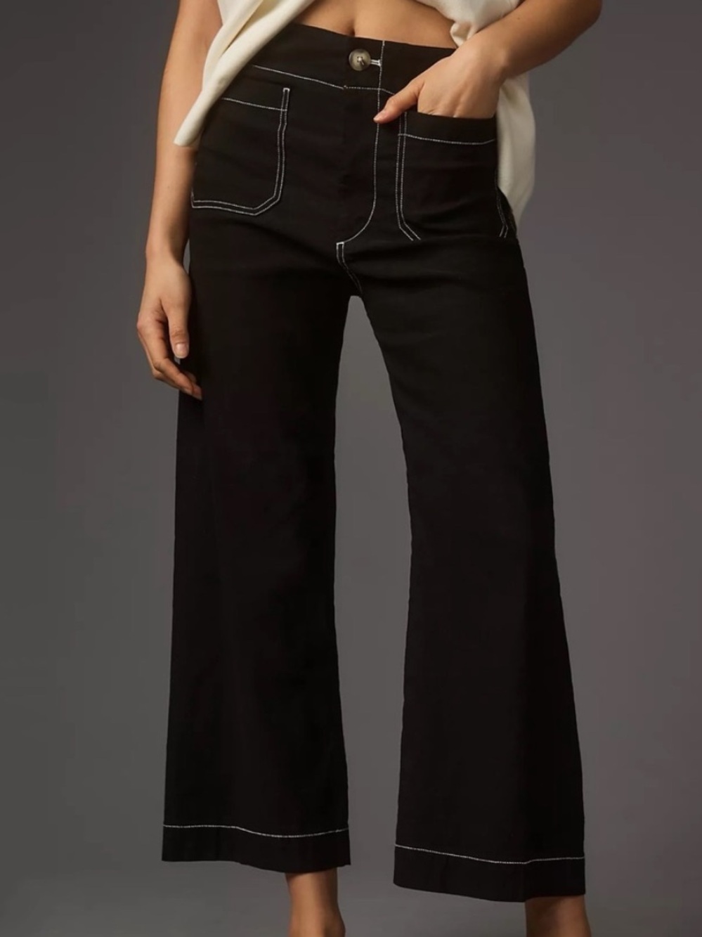 Anthropologie The Colette Crop Wide-Leg Pants by Maeve: Contrast-Stitch Edition